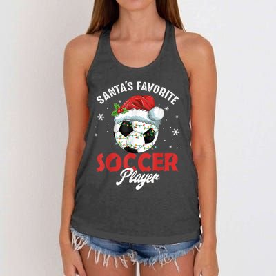 Funny Santa's Favorite Soccer Player Christmas Pajama Women's Knotted Racerback Tank