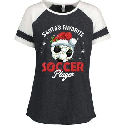 Funny Santa's Favorite Soccer Player Christmas Pajama Enza Ladies Jersey Colorblock Tee