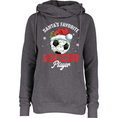 Funny Santa's Favorite Soccer Player Christmas Pajama Womens Funnel Neck Pullover Hood