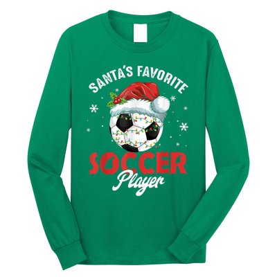 Funny Santa's Favorite Soccer Player Christmas Pajama Long Sleeve Shirt