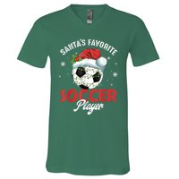 Funny Santa's Favorite Soccer Player Christmas Pajama V-Neck T-Shirt