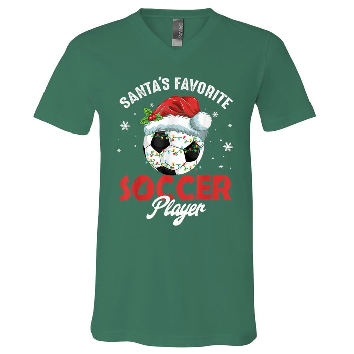 Funny Santa's Favorite Soccer Player Christmas Pajama V-Neck T-Shirt