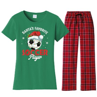 Funny Santa's Favorite Soccer Player Christmas Pajama Women's Flannel Pajama Set