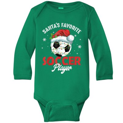 Funny Santa's Favorite Soccer Player Christmas Pajama Baby Long Sleeve Bodysuit