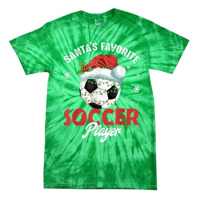 Funny Santa's Favorite Soccer Player Christmas Pajama Tie-Dye T-Shirt