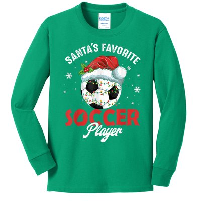 Funny Santa's Favorite Soccer Player Christmas Pajama Kids Long Sleeve Shirt