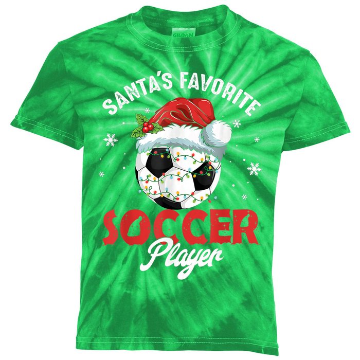 Funny Santa's Favorite Soccer Player Christmas Pajama Kids Tie-Dye T-Shirt