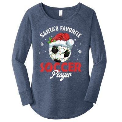 Funny Santa's Favorite Soccer Player Christmas Pajama Women's Perfect Tri Tunic Long Sleeve Shirt