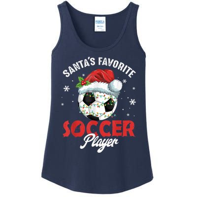 Funny Santa's Favorite Soccer Player Christmas Pajama Ladies Essential Tank