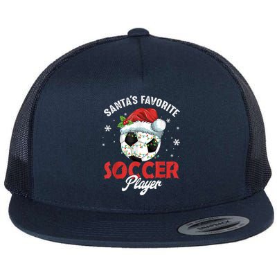 Funny Santa's Favorite Soccer Player Christmas Pajama Flat Bill Trucker Hat