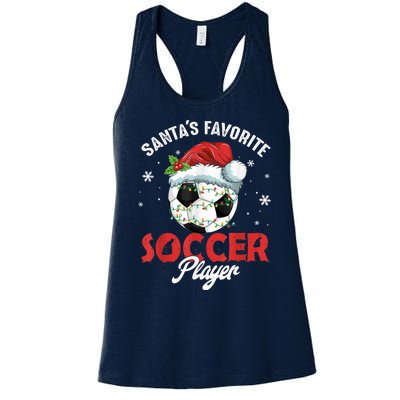 Funny Santa's Favorite Soccer Player Christmas Pajama Women's Racerback Tank