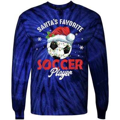 Funny Santa's Favorite Soccer Player Christmas Pajama Tie-Dye Long Sleeve Shirt