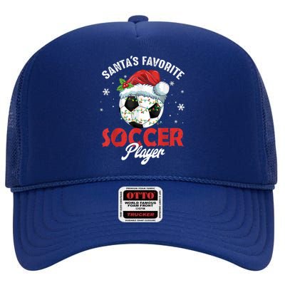 Funny Santa's Favorite Soccer Player Christmas Pajama High Crown Mesh Back Trucker Hat