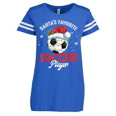 Funny Santa's Favorite Soccer Player Christmas Pajama Enza Ladies Jersey Football T-Shirt