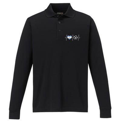 Funny Soccer Fan Heartbeat Argentines vintage Performance Long Sleeve Polo