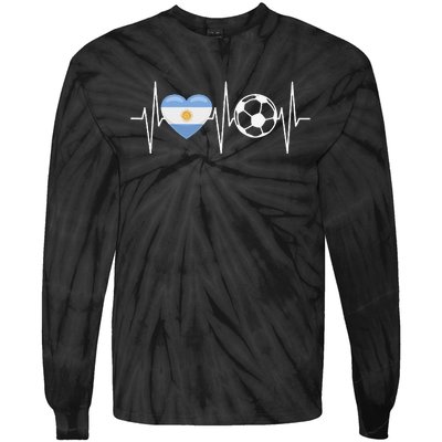 Funny Soccer Fan Heartbeat Argentines vintage Tie-Dye Long Sleeve Shirt