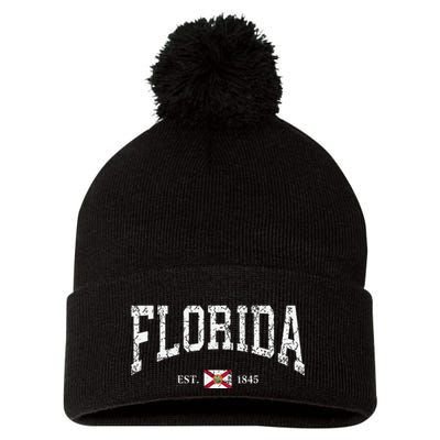 Florida State Flag Est 1845 Vintage Distressed Pom Pom 12in Knit Beanie