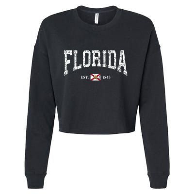 Florida State Flag Est 1845 Vintage Distressed Cropped Pullover Crew
