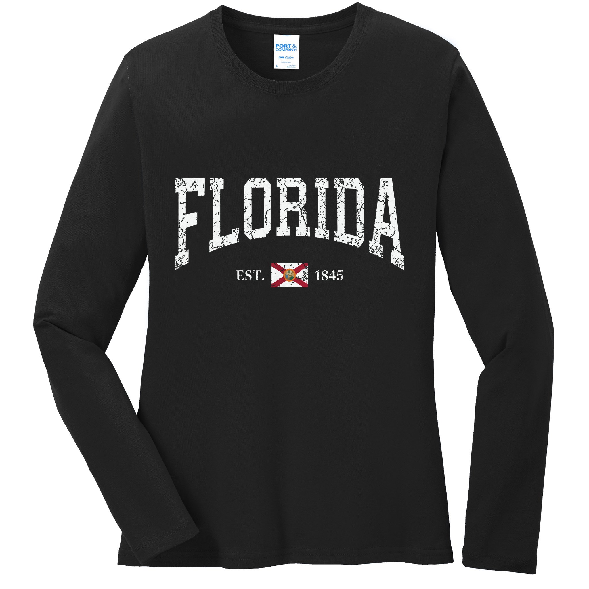 Florida State Flag Est 1845 Vintage Distressed Ladies Long Sleeve Shirt