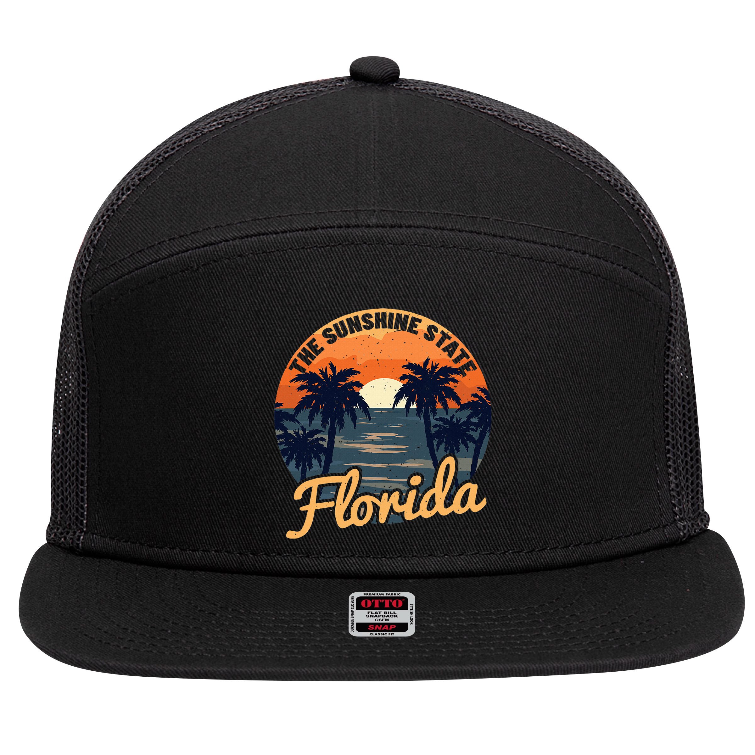 Florida Sunset 7 Panel Mesh Trucker Snapback Hat
