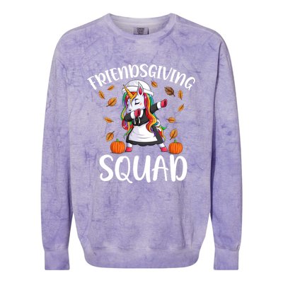 Friendsgiving Squad Funny Thanksgiving Day Dabbing Unicorn Gift Colorblast Crewneck Sweatshirt