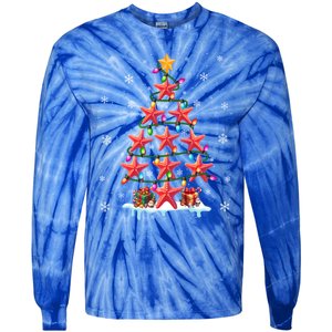 Fishing Star Fishes As Christmas Tree Colorful Lights Fisher Cool Gift Tie-Dye Long Sleeve Shirt