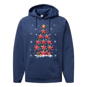 Fishing Star Fishes As Christmas Tree Colorful Lights Fisher Cool Gift Performance Fleece Hoodie