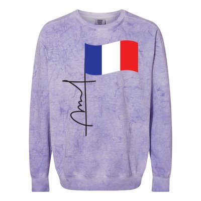 France Signature Flag Pole Elegant Patriotic French Flag Meaningful Gift Colorblast Crewneck Sweatshirt