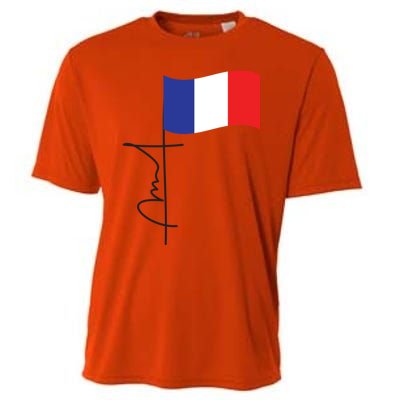 France Signature Flag Pole Elegant Patriotic French Flag Meaningful Gift Cooling Performance Crew T-Shirt