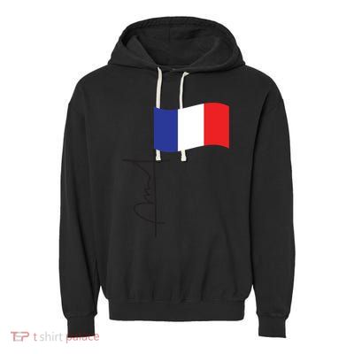 France Signature Flag Pole Elegant Patriotic French Flag Meaningful Gift Garment-Dyed Fleece Hoodie