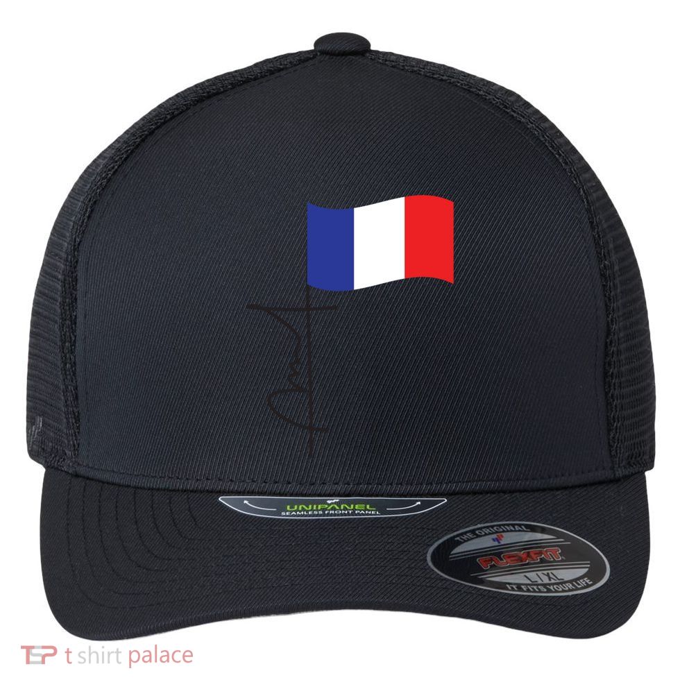 France Signature Flag Pole Elegant Patriotic French Flag Meaningful Gift Flexfit Unipanel Trucker Cap
