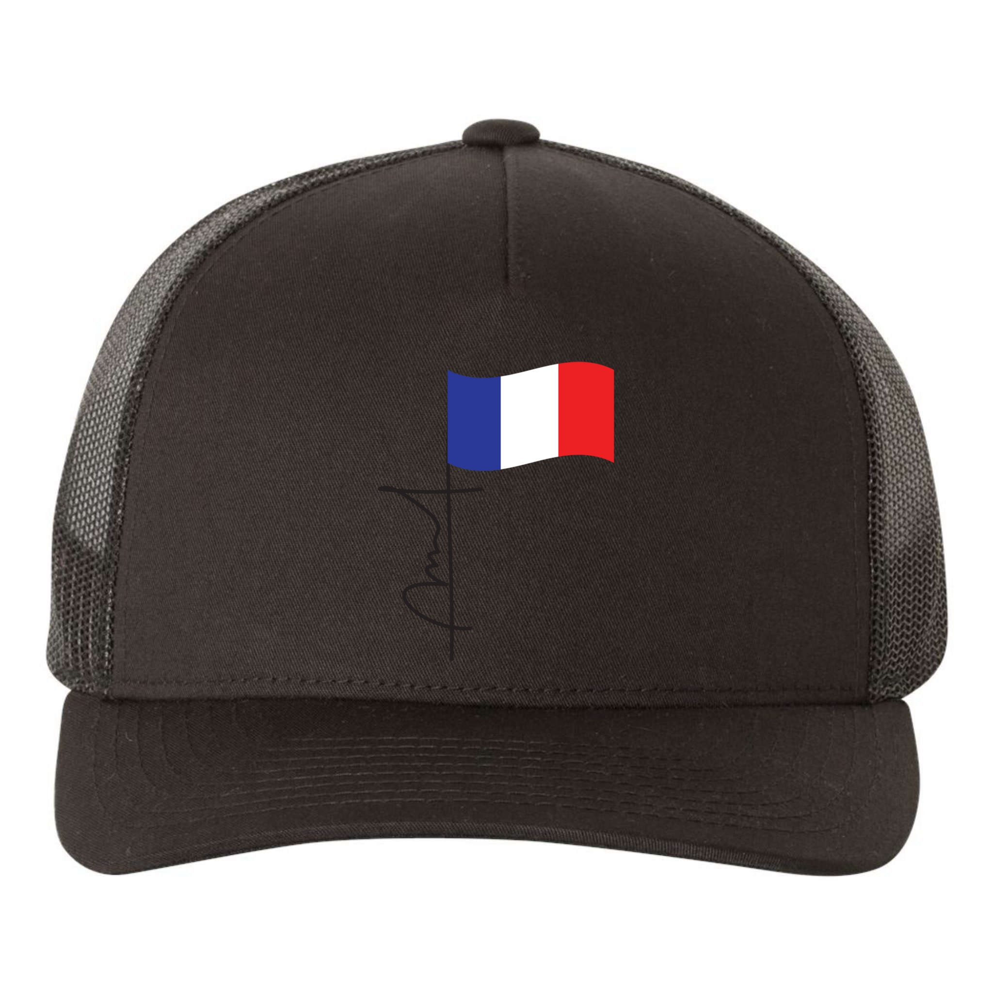 France Signature Flag Pole Elegant Patriotic French Flag Meaningful Gift Yupoong Adult 5-Panel Trucker Hat