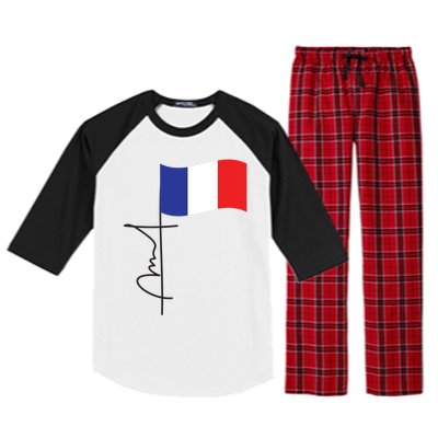 France Signature Flag Pole Elegant Patriotic French Flag Meaningful Gift Raglan Sleeve Pajama Set