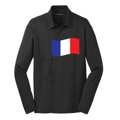 France Signature Flag Pole Elegant Patriotic French Flag Meaningful Gift Silk Touch Performance Long Sleeve Polo