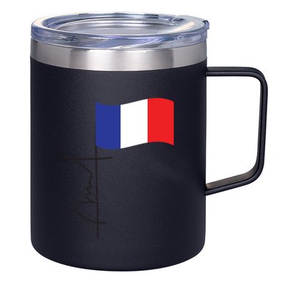 France Signature Flag Pole Elegant Patriotic French Flag Meaningful Gift 12oz Stainless Steel Coffee Mug