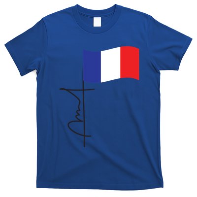 France Signature Flag Pole Elegant Patriotic French Flag Meaningful Gift T-Shirt