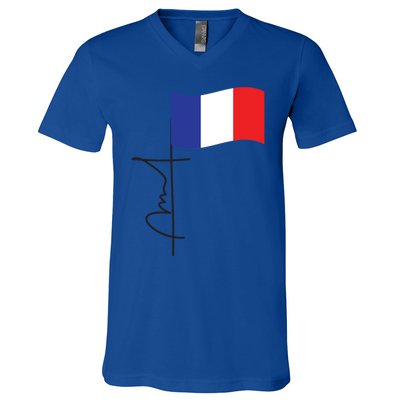 France Signature Flag Pole Elegant Patriotic French Flag Meaningful Gift V-Neck T-Shirt