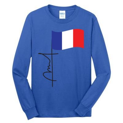 France Signature Flag Pole Elegant Patriotic French Flag Meaningful Gift Tall Long Sleeve T-Shirt