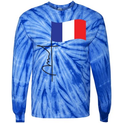 France Signature Flag Pole Elegant Patriotic French Flag Meaningful Gift Tie-Dye Long Sleeve Shirt