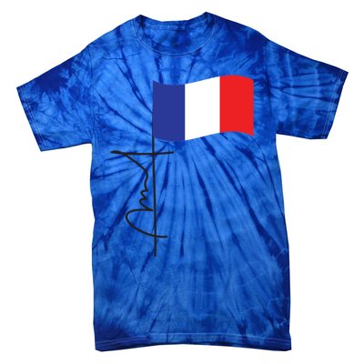 France Signature Flag Pole Elegant Patriotic French Flag Meaningful Gift Tie-Dye T-Shirt