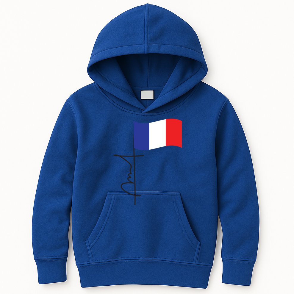 France Signature Flag Pole Elegant Patriotic French Flag Meaningful Gift Kids Hoodie