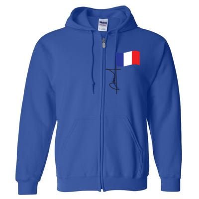 France Signature Flag Pole Elegant Patriotic French Flag Meaningful Gift Full Zip Hoodie