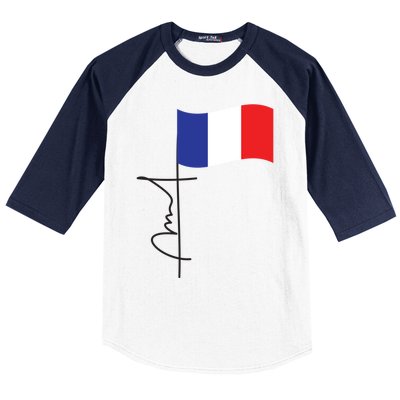 France Signature Flag Pole Elegant Patriotic French Flag Meaningful Gift Baseball Sleeve Shirt