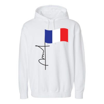 France Signature Flag Pole Elegant Patriotic French Flag Meaningful Gift Garment-Dyed Fleece Hoodie