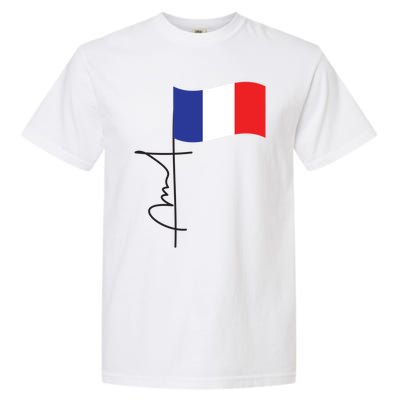 France Signature Flag Pole Elegant Patriotic French Flag Meaningful Gift Garment-Dyed Heavyweight T-Shirt