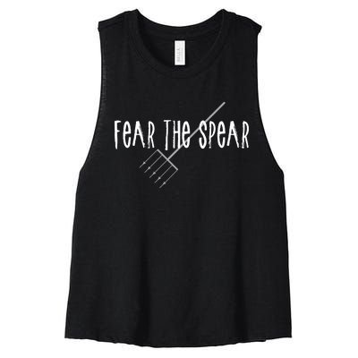 Funny Sturgeon Fishing Spearfishing Fear The Spear Women's Racerback Cropped Tank