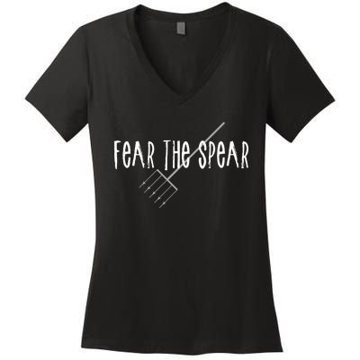 Funny Sturgeon Fishing Spearfishing Fear The Spear Women's V-Neck T-Shirt