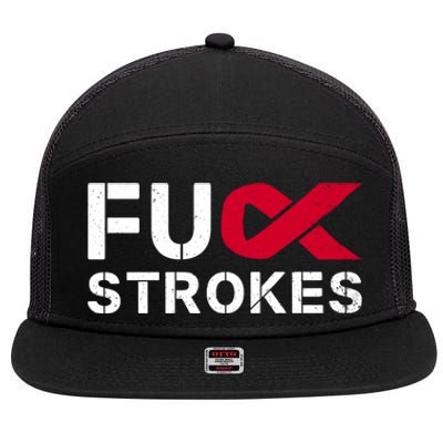 Fuck Strokes Fu Survivor Stroke Awareness Month Red Ribbon Great Gift 7 Panel Mesh Trucker Snapback Hat