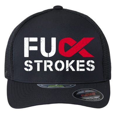 Fuck Strokes Fu Survivor Stroke Awareness Month Red Ribbon Great Gift Flexfit Unipanel Trucker Cap