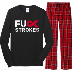 Fuck Strokes Fu Survivor Stroke Awareness Month Red Ribbon Great Gift Long Sleeve Pajama Set